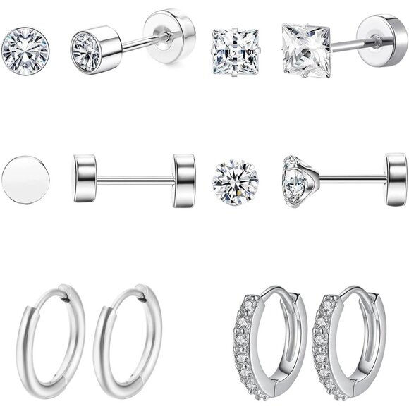 Jewelry - Versatile 6 Pairs Flatback Stud Earrings Set - Hypoallergenic for Everyday Wear